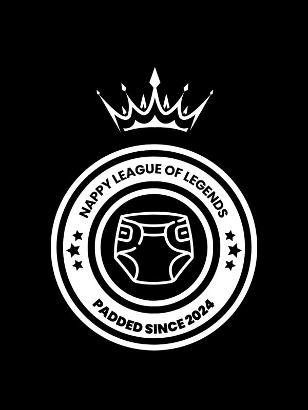 Logo with diaper and crown, 'Nappy League of Legends' text.