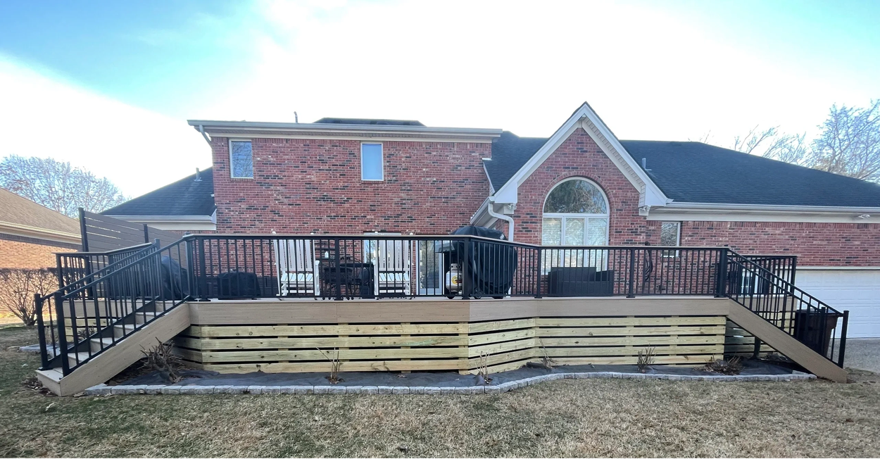 Composite TimberTech AZEK, Weathered Teak with Westbury Black Aluminum Railing