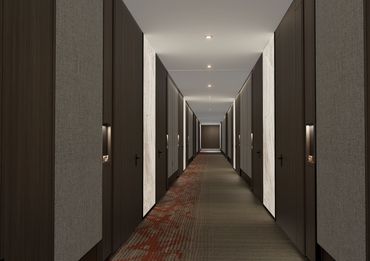 Ramada Bilecik Otel koridor tasarımı – modern konaklama alanı renderı