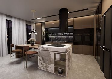 iç mimar bilge çağla çağlar mutfak tasarımı, adalı modern mutfak tasarımı , porselen tezgah