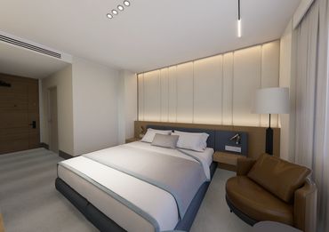 Ramada Bilecik Otel iç mekan tasarımı – modern konaklama odası render görseli