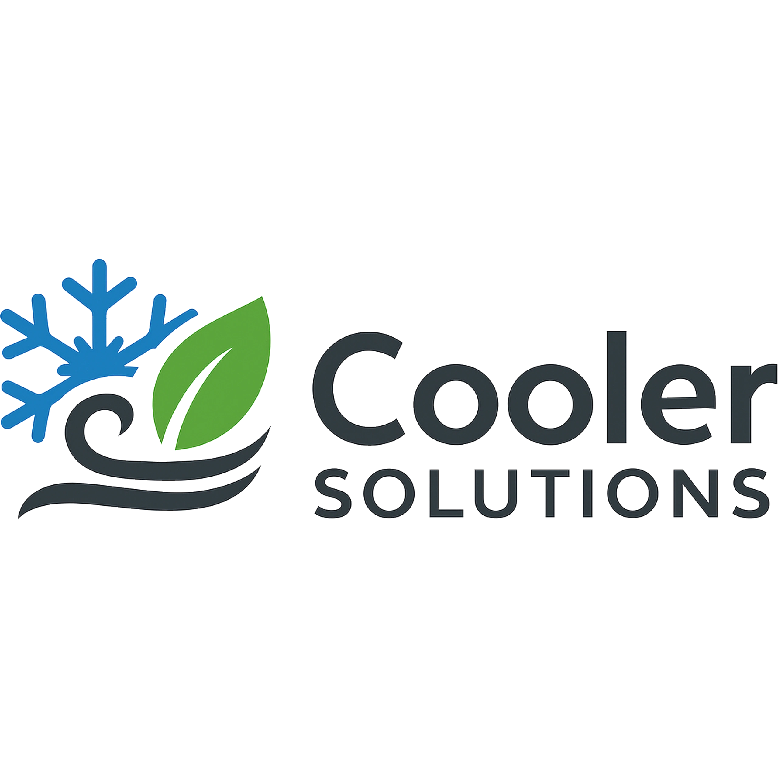 Logo of Cooler Solutions featuring a snowflake, green leaf, and swirling lines.