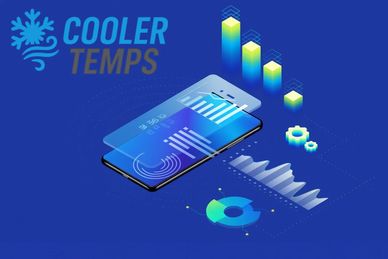 Digital smartphone interface showing cooler temperature analytics with various graphs and charts.