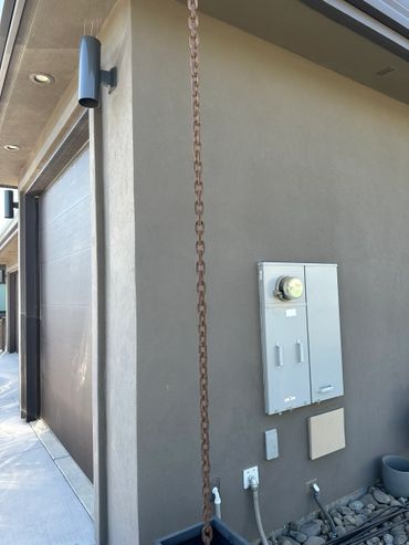 2" ChainLink Rain chain paired w/ 71/2" Fascia Gutter