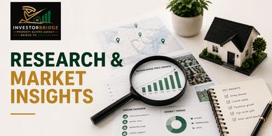 Research and market insights with charts, notes, and a magnifying glass.