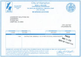 We have a local business license in Hampton, Portsmouth, 