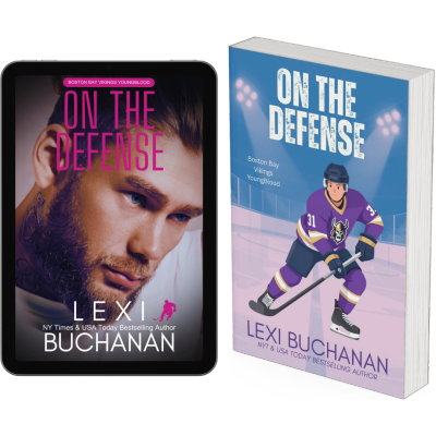 Two covers of the book "On The Defense" by Lexi Buchanan.