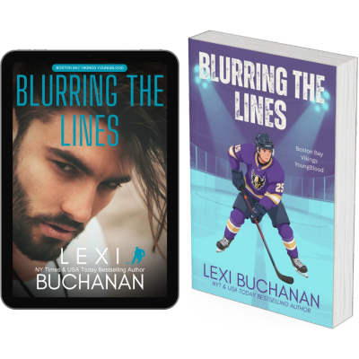 Two versions of the book "Blurring The Lines" by Lexi Buchanan, one digital and one physical.