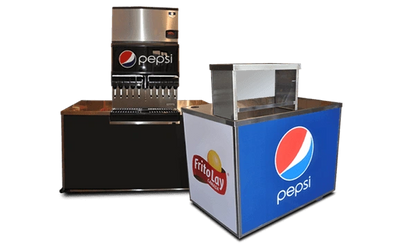 Pepsi portable soft drink fountain cart and Frito Lay merchandise cart