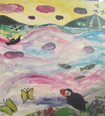 Lonely Puffin acrylic on canvas 50x60cm