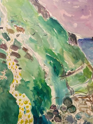 Faroe Islands hillside watercolor 60x70cm