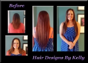 Strand by strand method of hair extensions before and after.