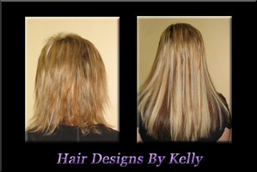 Strand by strand method of hair extensions before and after.