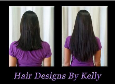 Strand by strand method of hair extensions before and after.