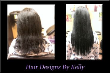 Strand by strand method of hair extensions before and after.