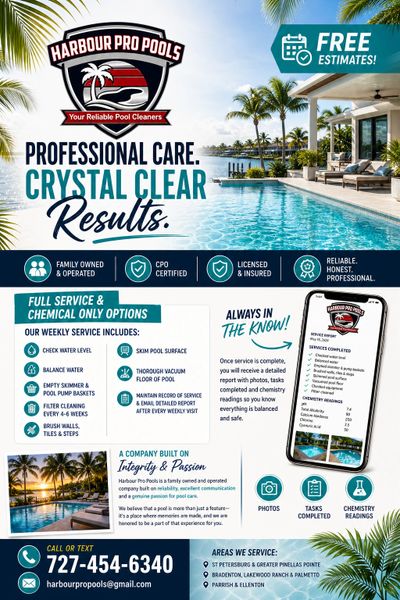 Professional pool cleaning with crystal clear results and free estimates.
