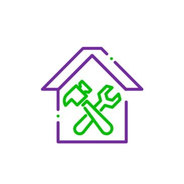 house building icon in the purple and green brand colors for community transformation partners