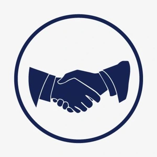 two handshakes in a blue circle 