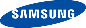 The Samsung logo itself is the company’s stylized lettering of the word “Samsung” in blue.
