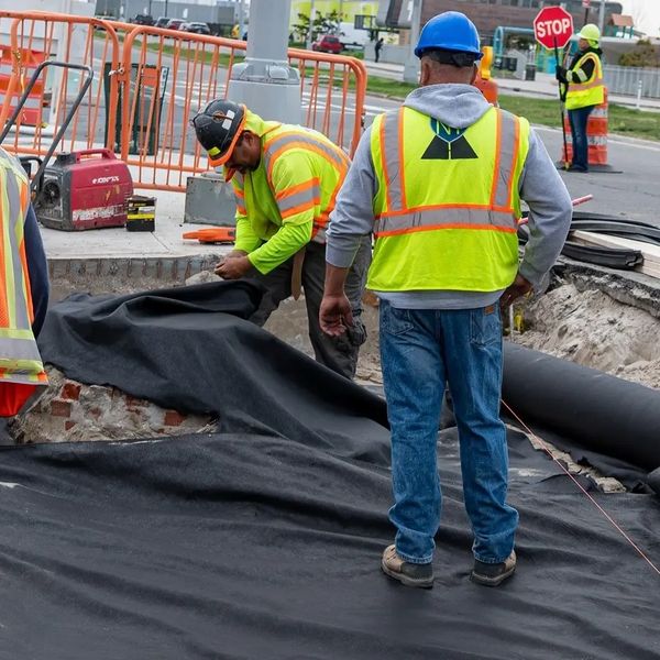 three worker clad in orange and green high visibility jacket working on the site