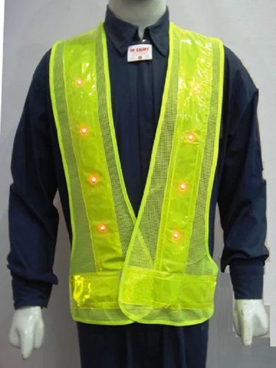 led reflective safety jackets in green and white color