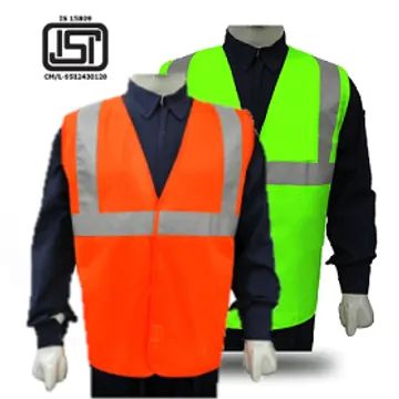 Two dummy Clad in Orange and Green ISI Marked Washable Reflective Jacket