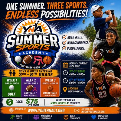Youth-N-Action Summer Sports Academy offers golf, football, and basketball for kids entering grades 3-8.