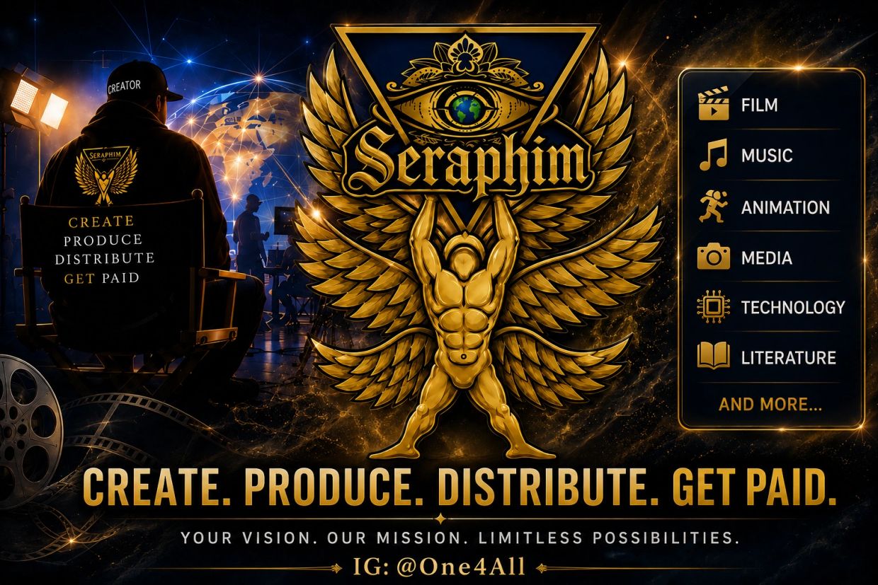 Seraphim logo with creative and production themes.