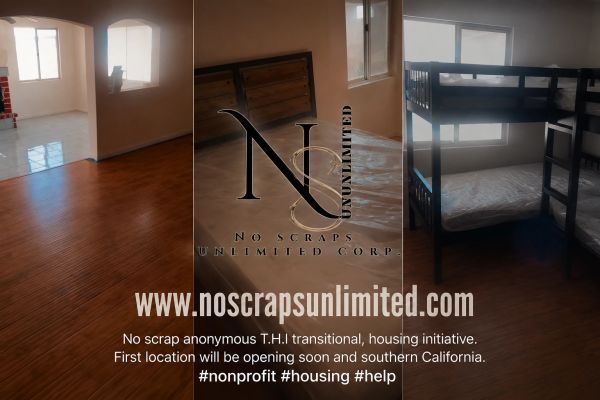 Empty transitional housing rooms with bunk beds and wooden floors.