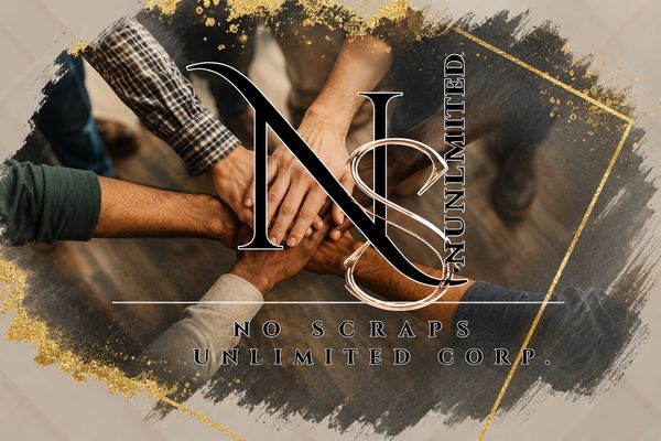 Hands joined together with 'No Scraps Unlimited Corp.' logo.