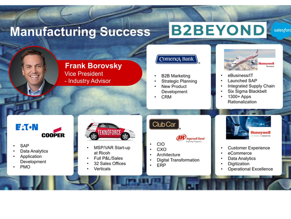 Career of Frank Borovsky, Principal of B2Beyond, digital consulting for manufacturing companies