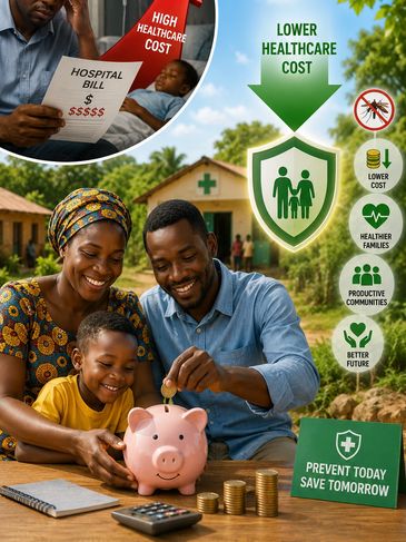 A happy family saving money with lower healthcare costs through prevention.