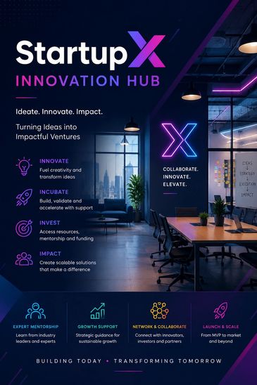 StartupX Innovation Hub empowers entrepreneurs with mentorship, growth support, and collaboration opportunities.