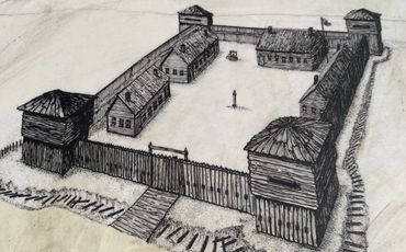 Rendering of Revolutionary War Era Fort Dayton, German Flatts, NY circa 1778
