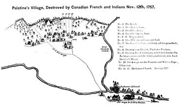 Map with German Notations Illustrating 1757 Massacre by French and Indians at German Flatts
