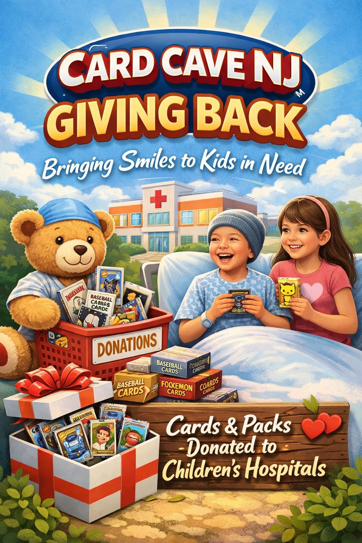 Card Cave NJ donates trading cards to children in hospitals to bring smiles.