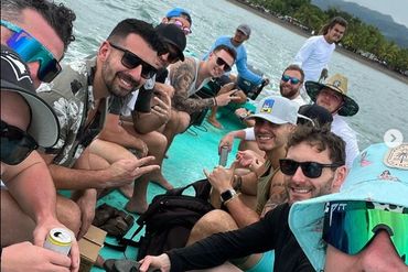 Garrett Gillin and friends travelling boat