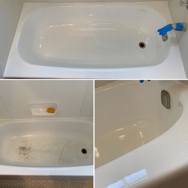 Before and after of bathttub reglazing service. Available in Washington DC, Maryland, and Virginia
