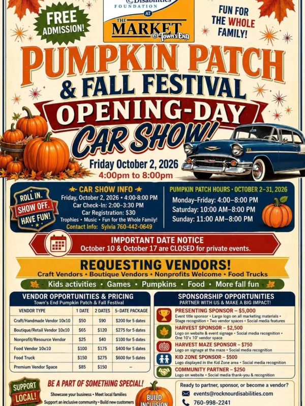 Flyer for Pumpkin Patch & Fall Festival with Car Show on October 2, 2026.