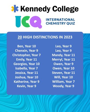 Kennedy College students won 20 high distinctions in the International Chemistry Quiz 2023