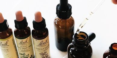 Making a personal treatment bottle by taking 2 drops from a Bach flower remedies stock bottle.