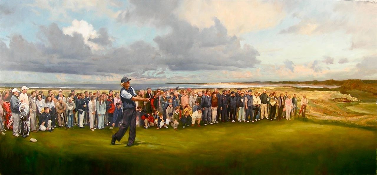 Greg Norman Padraig Harrington Doonbeg Golf Course, painting by Glenn Harrington 
