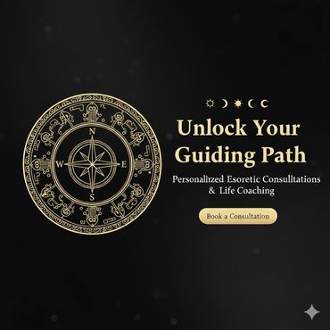 Elegant esoteric compass design promoting personalized life coaching and consultations.