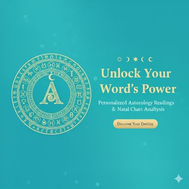 Astrology-themed design promoting personalized readings and natal chart analysis.