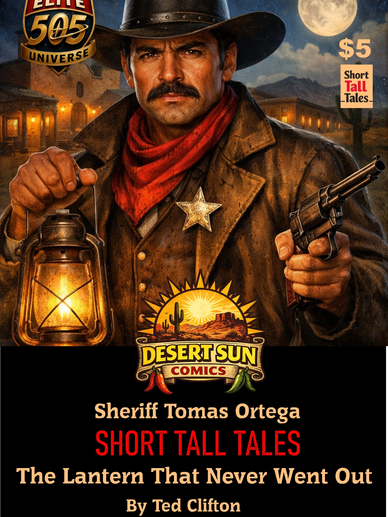 A western sheriff holding a lantern and gun under a full moon.