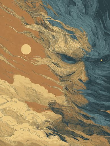 Abstract face blending with stormy clouds and sky.