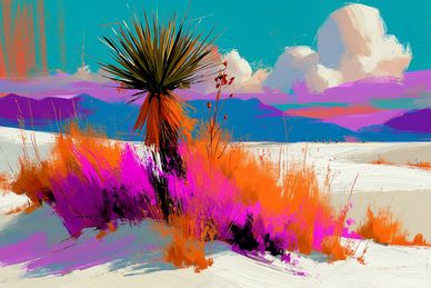 Colorful desert landscape with vibrant plants.