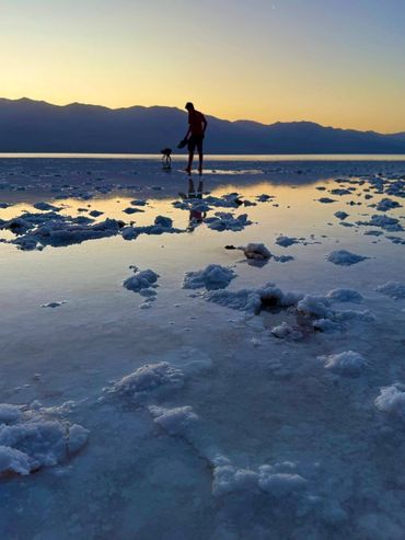 Badwater Basin and Lake Manly in Death Valley at Sunset.