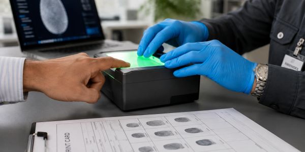 Fingerprint scanning for identification.