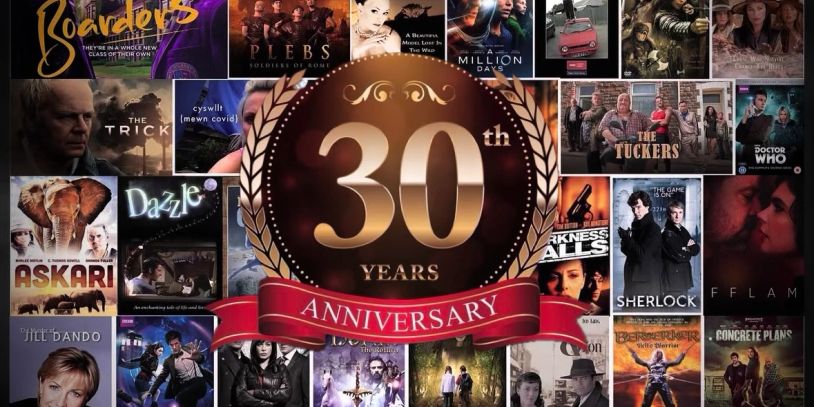 30th anniversary collage of TV shows and movies.